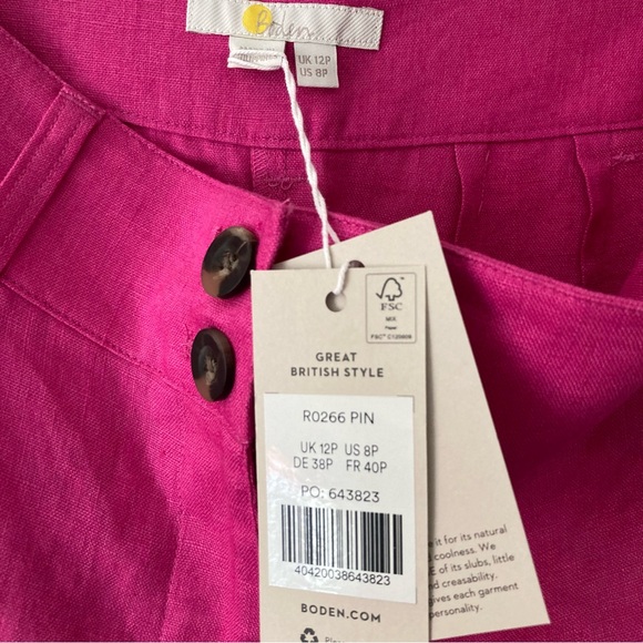 Boden Highbury Linen Pants in Rose Violet 8P 8 Petite Hot Pink Barbie - Picture 4 of 9